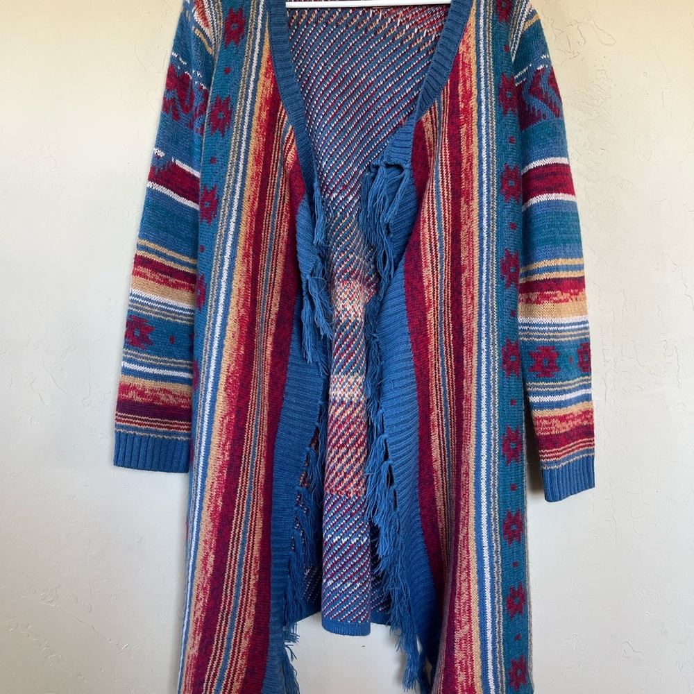 Wrangler Multicolor Fringed Cardigan Sweater